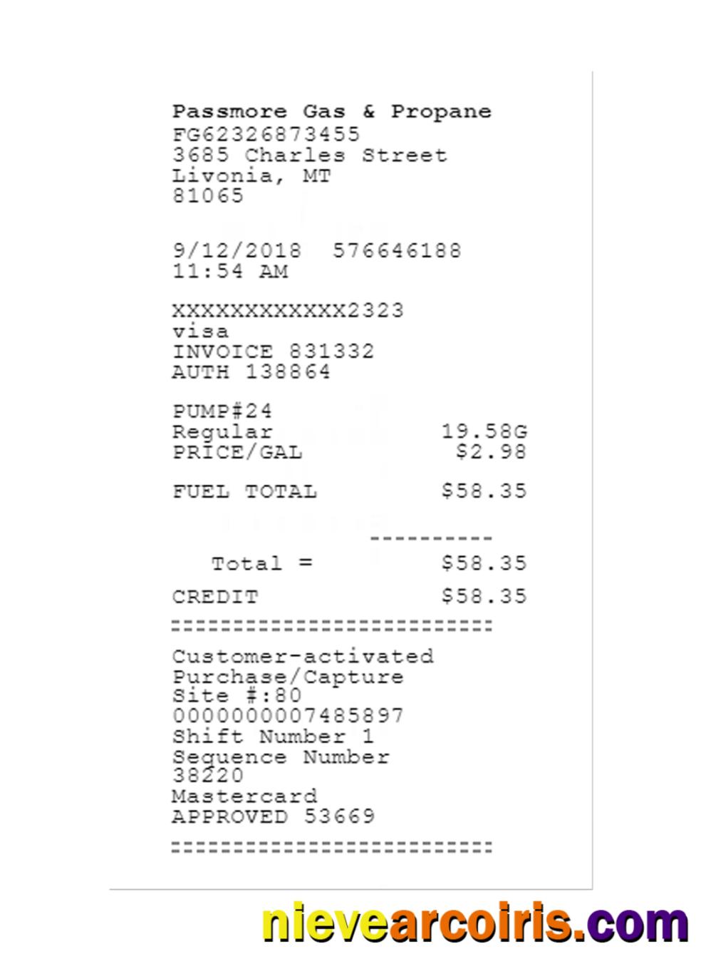 PASSMORE GAS & PROPANE receipt template